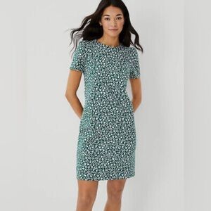 NWT Ann Taylor Floral Puff Sleeve Short Sleeve Shift Dress Green Size 16